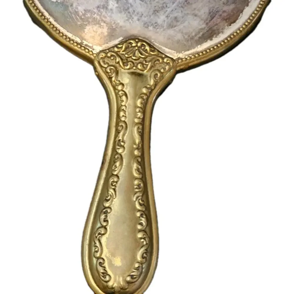Antique U.C. Co. Brass Hand Mirror Art Nouveau Vanity Beauty Ornate Signed Hand